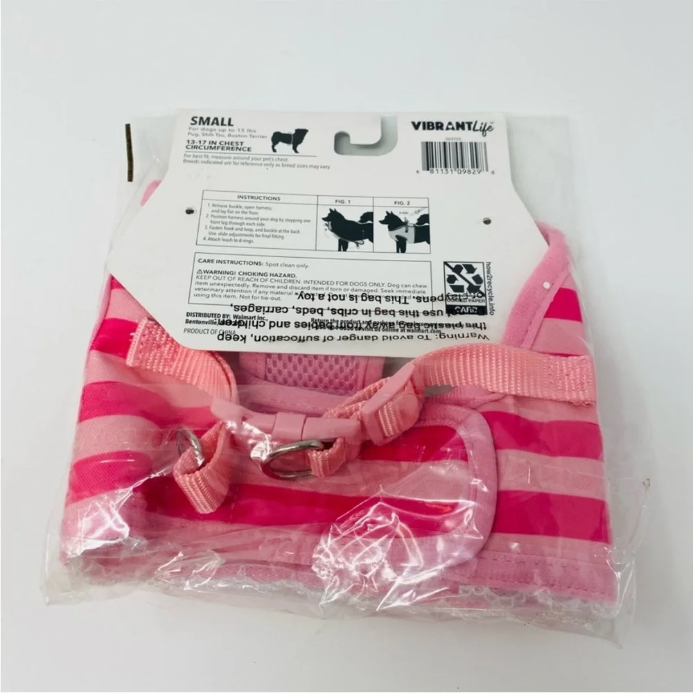 NWT Vibrant Life Harness Dog Pink Striped Size Small  (up to 15 pounds) - Picture 3 of 6